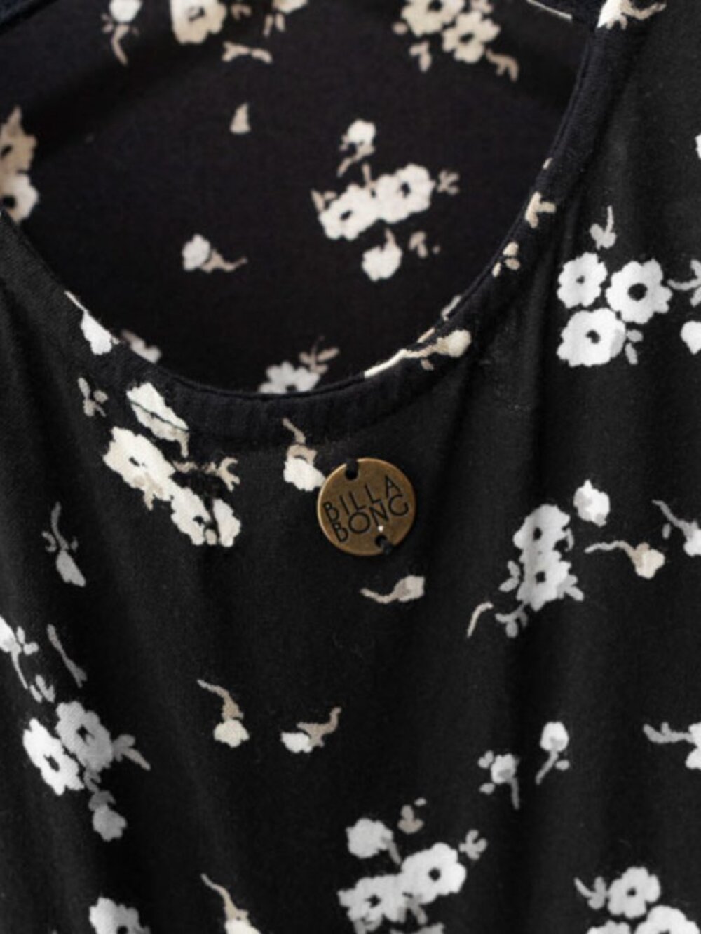 Billabong Black Floral Mini Dress Womens S Boho Tunic Criss Cross Back Babydoll - Picture 10 of 14